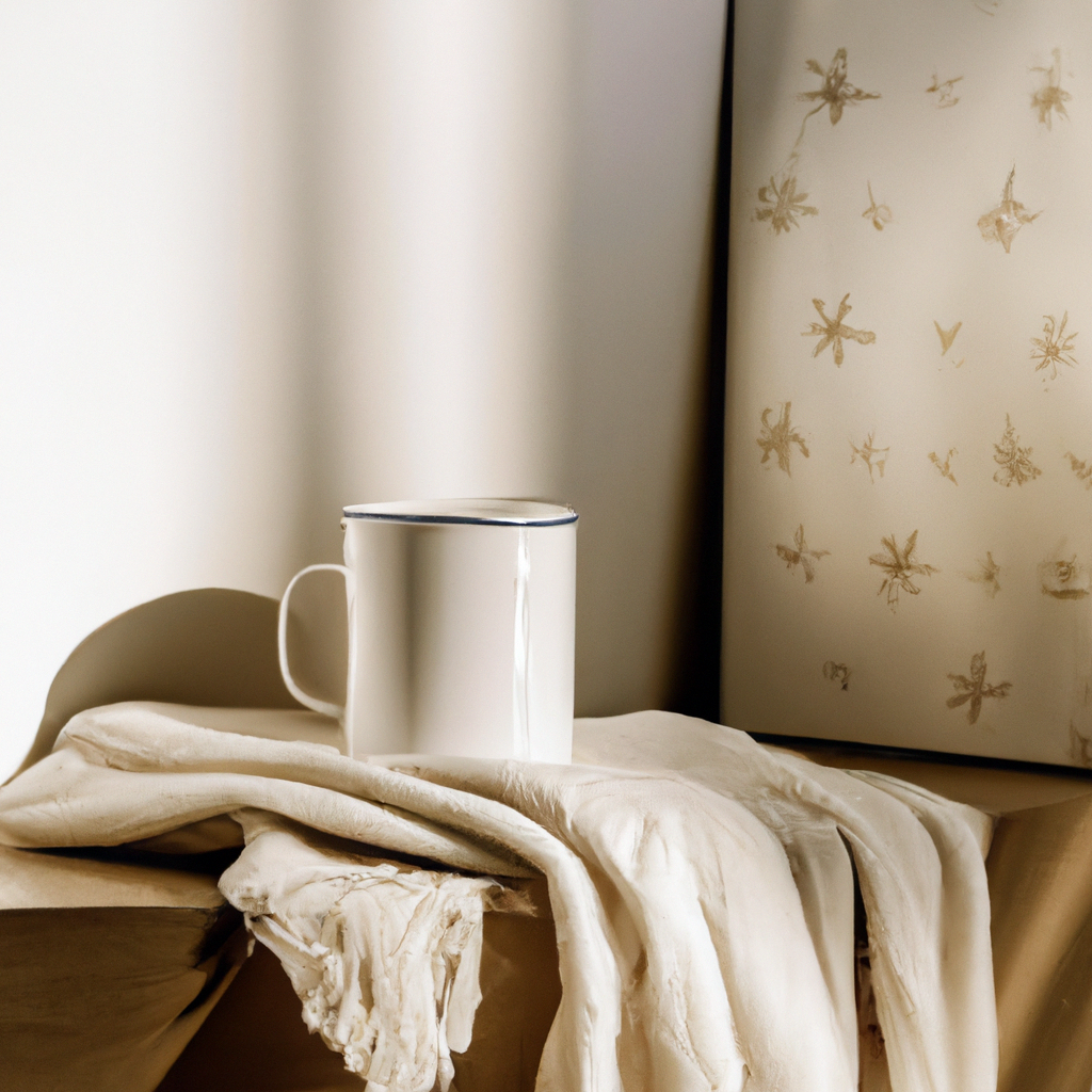 Minimal maple furniture, ceramic mugs, and merino blanket in warm sunlight Canadian interior